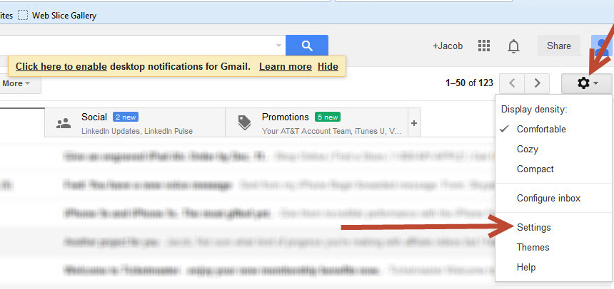 gmail screenshot showing settings