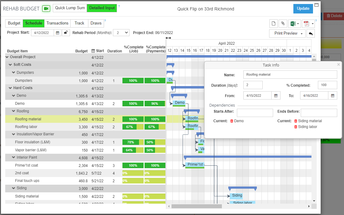 Project Scheduler using Rehab Valuator