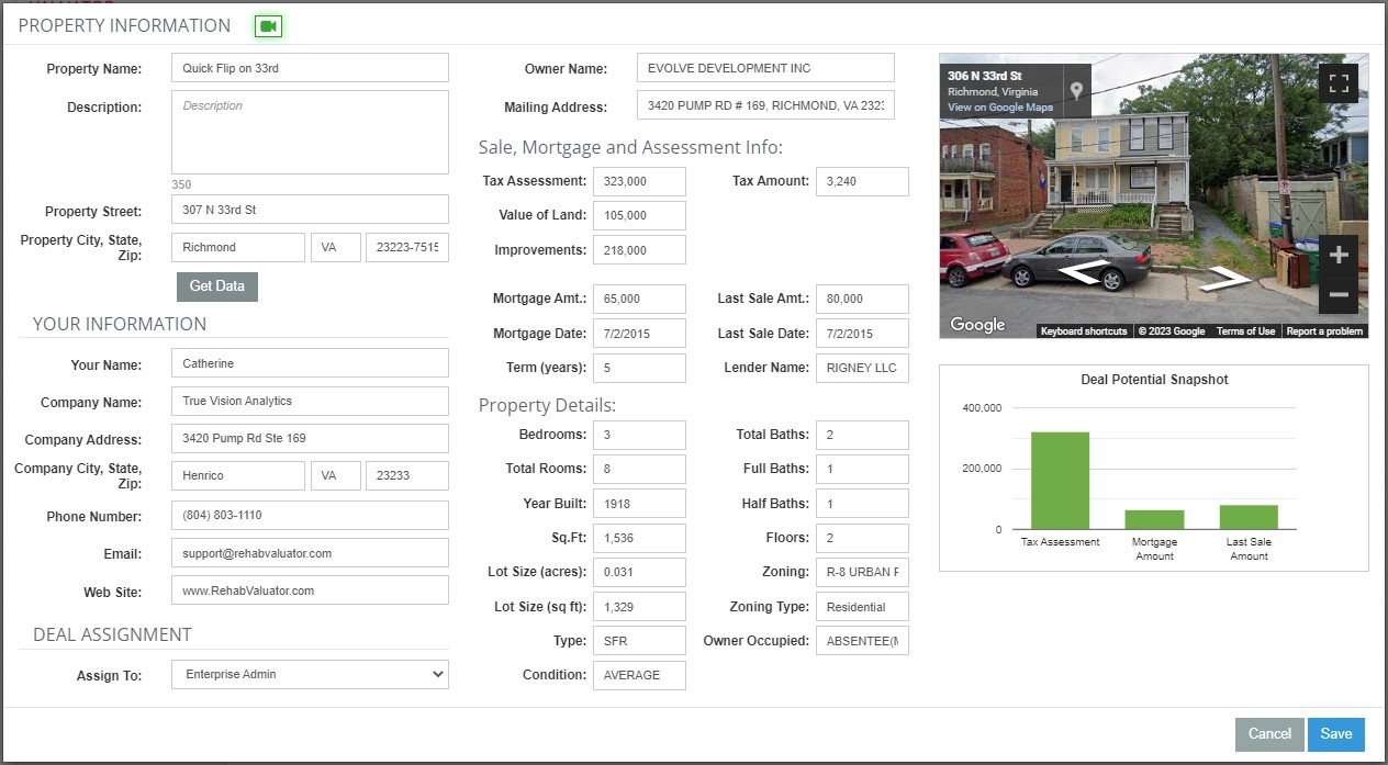 rehab valuator owner mortgage and property data