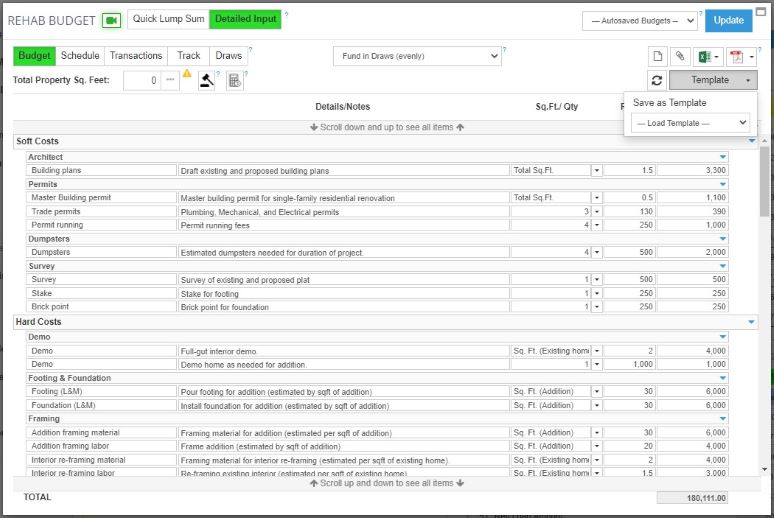 Use Rehab Valuator Premium's pre-built cost templates to estimate repairs