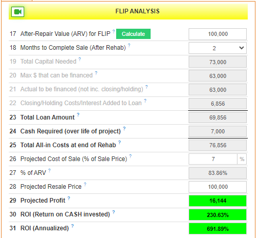 flip analysis information inside the Rehab Valuator software