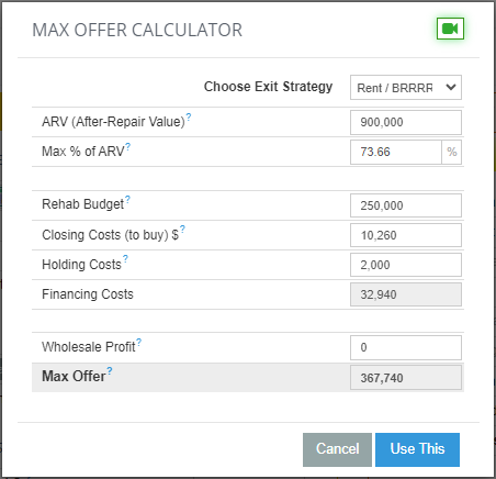 Rehab valuator id deal max offer calculator for real estate investors