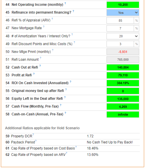 Refinance section of the rehab valuator software for brrrr deals