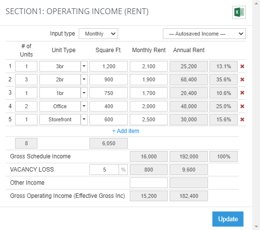 enter projected operating income into your Rehab Valuator software