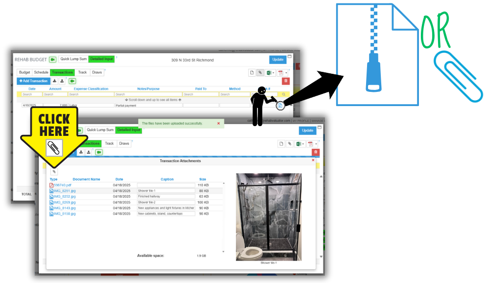 upload multiple attachments transactions You can now upload more than one attachment for each Transaction. So if you have an invoice and a progress photo or two, they can now all go in there. Along with a handy preview window!